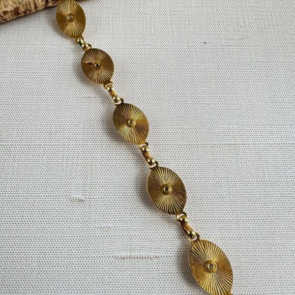 Gold Plated Nephrite Jade Bracelet 8" Women's Plus Size Jewelry Oval Sunburst - Picture 7 of 7